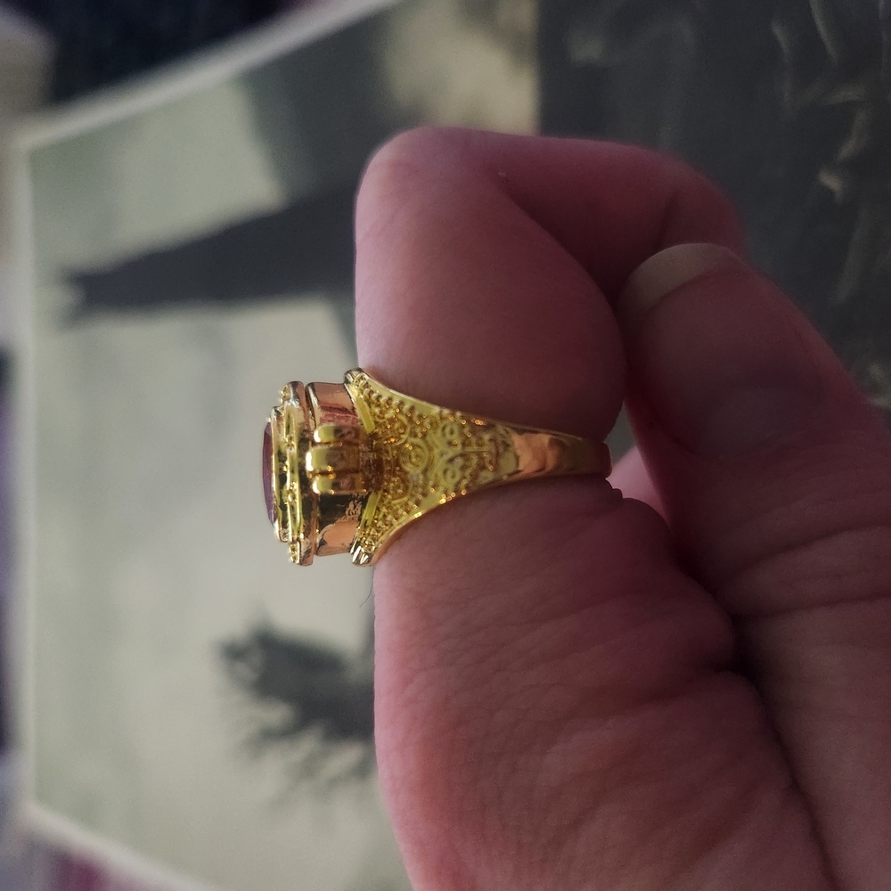 Gold Poison Ring with Orange Gemstone Size 7 - Picture 8 of 15